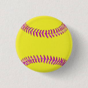 Het gele Softball van de Douane speldt Glazige Ronde Button 3,2 Cm