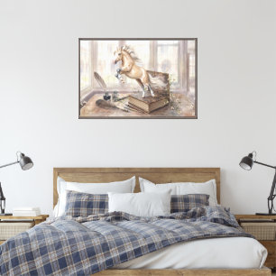 Het geleerde paard springt uit een boek canvas afdruk