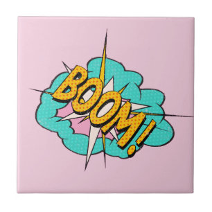 Het geluidseffect van een stripboek: Boom! actiebe Tegeltje