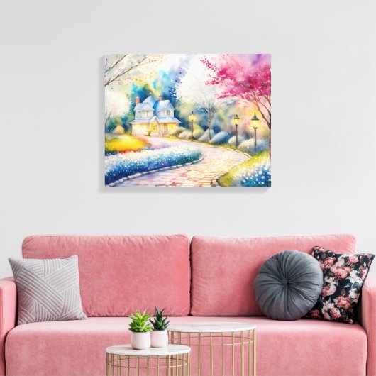 Het gelukkige dorp canvas afdruk (Insitu (Woonkamer))