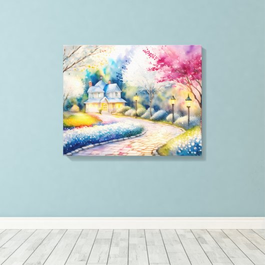 Het gelukkige dorp canvas afdruk (Insitu (Houten vloer))