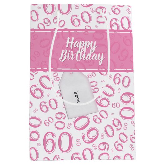 Het gelukkige Patroon van het Aantal van de 60ste Medium Cadeauzakje (Voorkant)