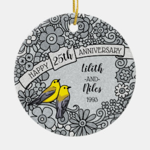 Het gepersonaliseerde 25ste Jubileum, verzilvert Keramisch Ornament