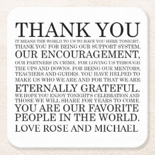 Het gepersonaliseerde Huwelijk dankt u Vierkante Kartonnen Onderzetter