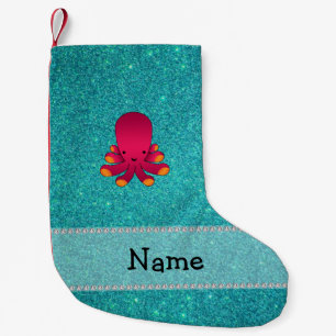 Het gepersonaliseerde turkoois van de naamoctopus kleine kerstsok