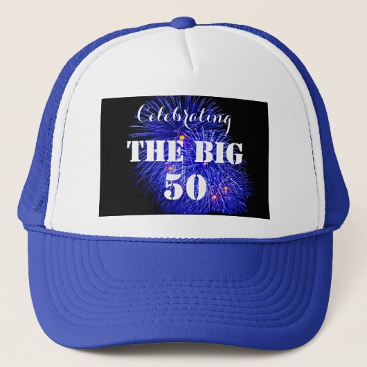 Het gevierde Birthday vuurwerk van de GROTE 50 Man Trucker Pet (Voorkant)