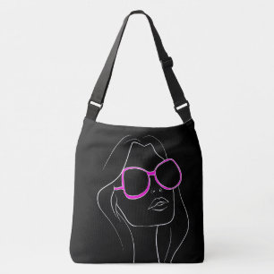 Het gezicht van de vrouw in roze zonnebril Black R Crossbody Tas