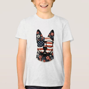 Het gezicht van een Husky met een bloemenpatroon Tri-Blend Shirt