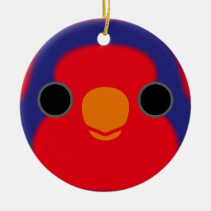 Het gezicht van een rood-blauwe Lory Keramisch Ornament