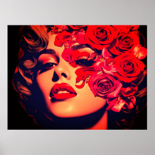 Het Gezicht Van een Vrouw in Bloemen op een Muurpo Poster