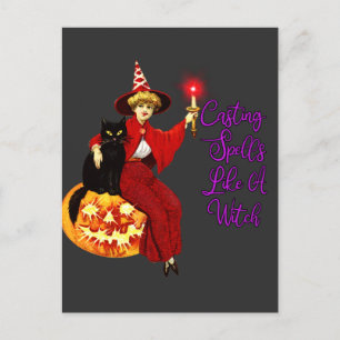 Het gieten van spreuken als een heks - Halloween B Briefkaart