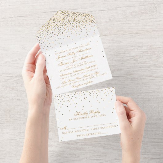 Het Glam Gold Confetti Wedding Collectie All In One Uitnodiging (Afscheurbaar)