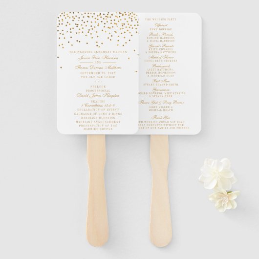 Het  Glam Gold Confetti Wedding Collectie Handwaaier (Voorkant en achterkant)
