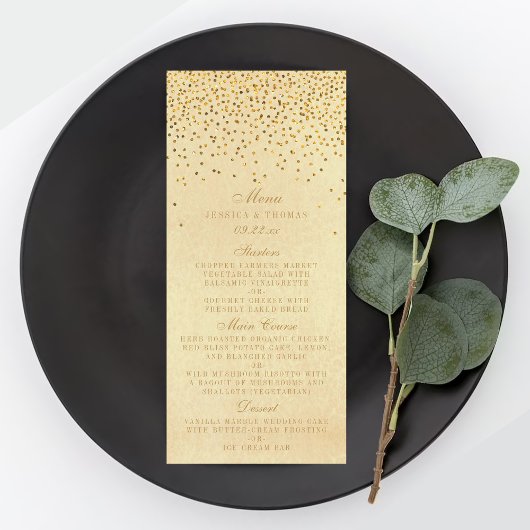 Het  Glam Gold Confetti Wedding Collectie Menu