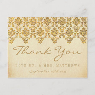 Het Glam Gold Damask Wedding Collectie Briefkaart