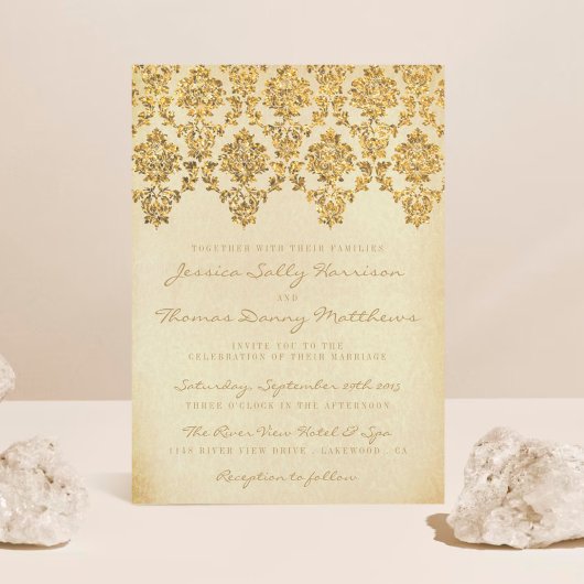 Het  Glam Gold Damask Wedding Collectie Kaart
