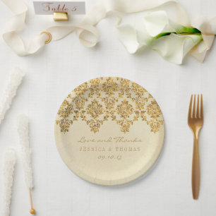 Het Glam Gold Damask Wedding Collectie Papieren Bordje