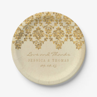 Het  Glam Gold Damask Wedding Collectie Papieren Bordje