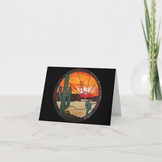 Het Glas in lood Notecard van de Zonsondergang van Kaart (Voorkant)