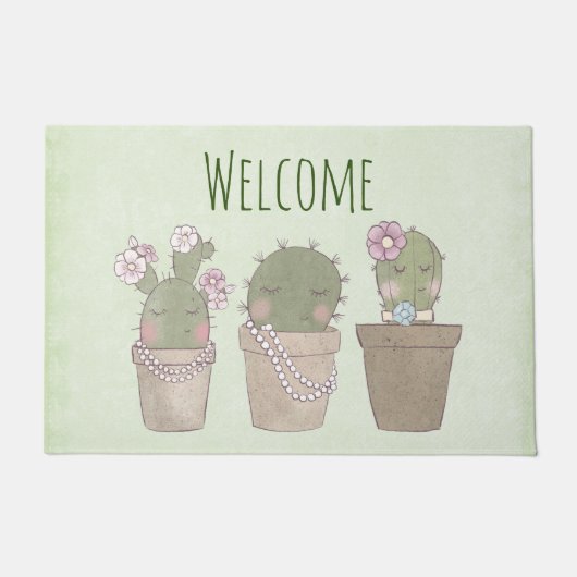 Het glimlachen Cactus Trio het Ontwerp van de Wate Deurmat (Voorkant)