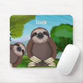 Het glimlachen Kute Sloths Monogramed Muismat (Met muis)