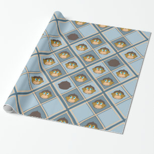 Het glimlachen van apen patroon, jongen, blauw cadeaupapier