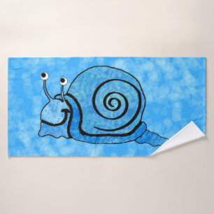 Het glimlachen van Bright Aqua Blue Cartoon Slak P Bad Handdoek