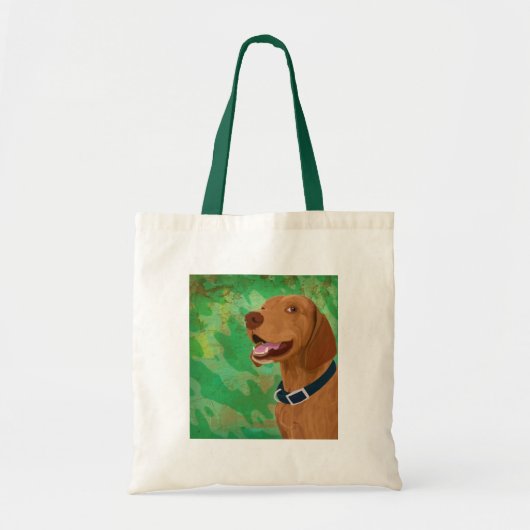 Het glimlachen van Brown Vizsla op de groene achte Tote Bag (Voorkant)