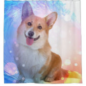 Het glimlachen van Corgi onder Blauwe Golf Douchegordijn (Voorkant)