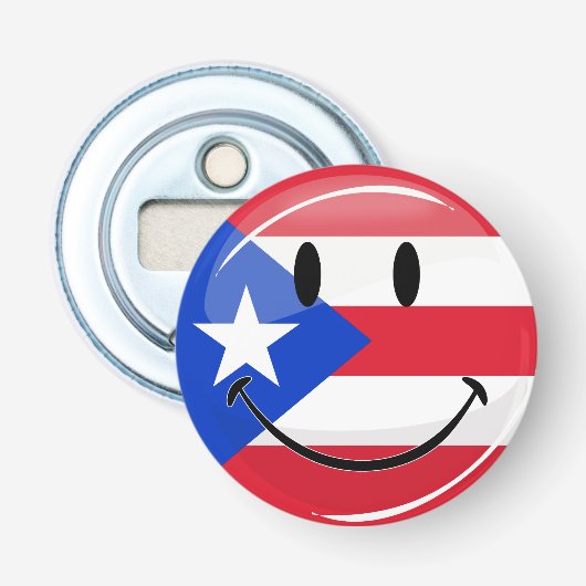 Het glimlachen van de Puerto Ricaanse vlag Button Flesopener (Voorkant)