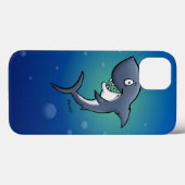 Het glimlachen van Funny Shark op blauwe achtergro Case-Mate iPhone Case (Achterkant (horizontaal))