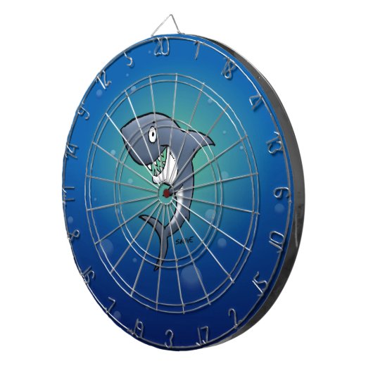 Het glimlachen van Funny Shark op blauwe achtergro Dartbord (Voorkant Rechts)