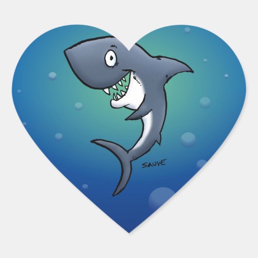 Het glimlachen van Funny Shark op blauwe achtergro Hart Sticker (Voorkant)