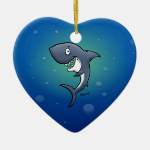 Het glimlachen van Funny Shark op Blauwe Achtergro Keramisch Ornament