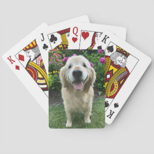 Het glimlachen van Golden Retriever Dog met  bloem Pokerkaarten