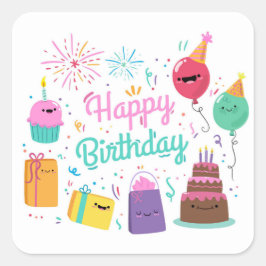 Het glimlachen van Happy Birthday Vierkante Sticker