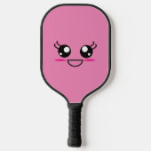 Het glimlachen van het Kawaii-gezicht op het roze  Pickleball Paddle (Achterkant)