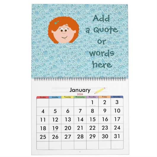 Het glimlachen van Kinder gezichten personaliseert Kalender (Jan 2026)