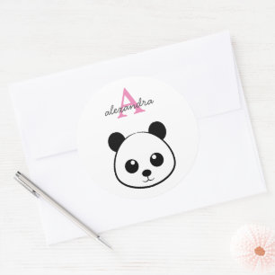 Het glimlachen van panda-gezicht Monogram Ronde Sticker