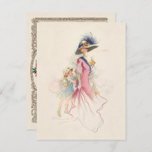 Het glimlachen van Victoriaans moeder en dochter H Feestdagenkaart (Voorkant / Achterkant)