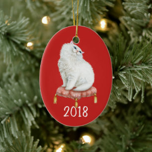Het glimlachen van Witte Kat Keepomwille Jaar Keramisch Ornament