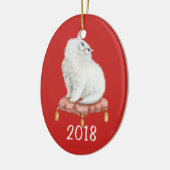 Het glimlachen van Witte Kat Keepomwille Jaar Keramisch Ornament (Links)