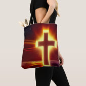 Het gloeiende Kruis op Rode Achtergrond Canvas tas (Dichtbij)