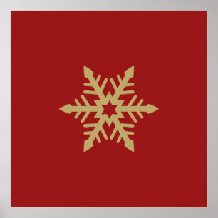 Het Goud van het Ontwerp van de sneeuwvlok op Rood Poster