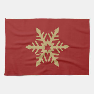 Het Goud van het Ontwerp van de sneeuwvlok op Rood Theedoek