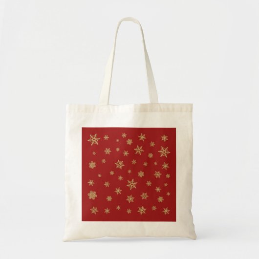 Het Goud van het Ontwerp van sneeuwvlokken op Rood Tote Bag (Voorkant)