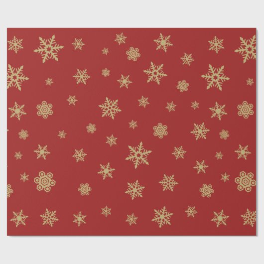 Het Goud van het Patroon van sneeuwvlokken op Rood Cadeaupapier (Vlak)