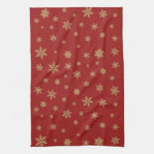 Het Goud van het Patroon van sneeuwvlokken op Rood Theedoek (Verticaal)