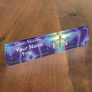 Het GOUDEN CADUCEUS Blauw van /Purple van het Naambordje
