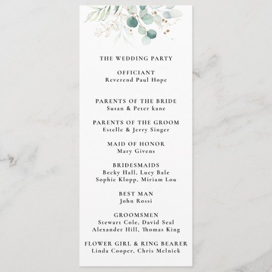 Het gouden Groene Eucalyptusprogramma voor het Wed Programma (Achterkant)